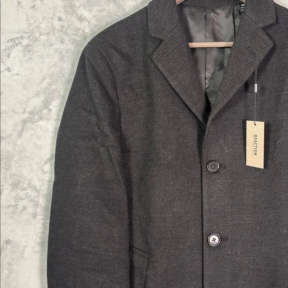 NWT Nee Kenneth Cole Reaction Charcoal Classic Fit Long Overcoat Size 40R